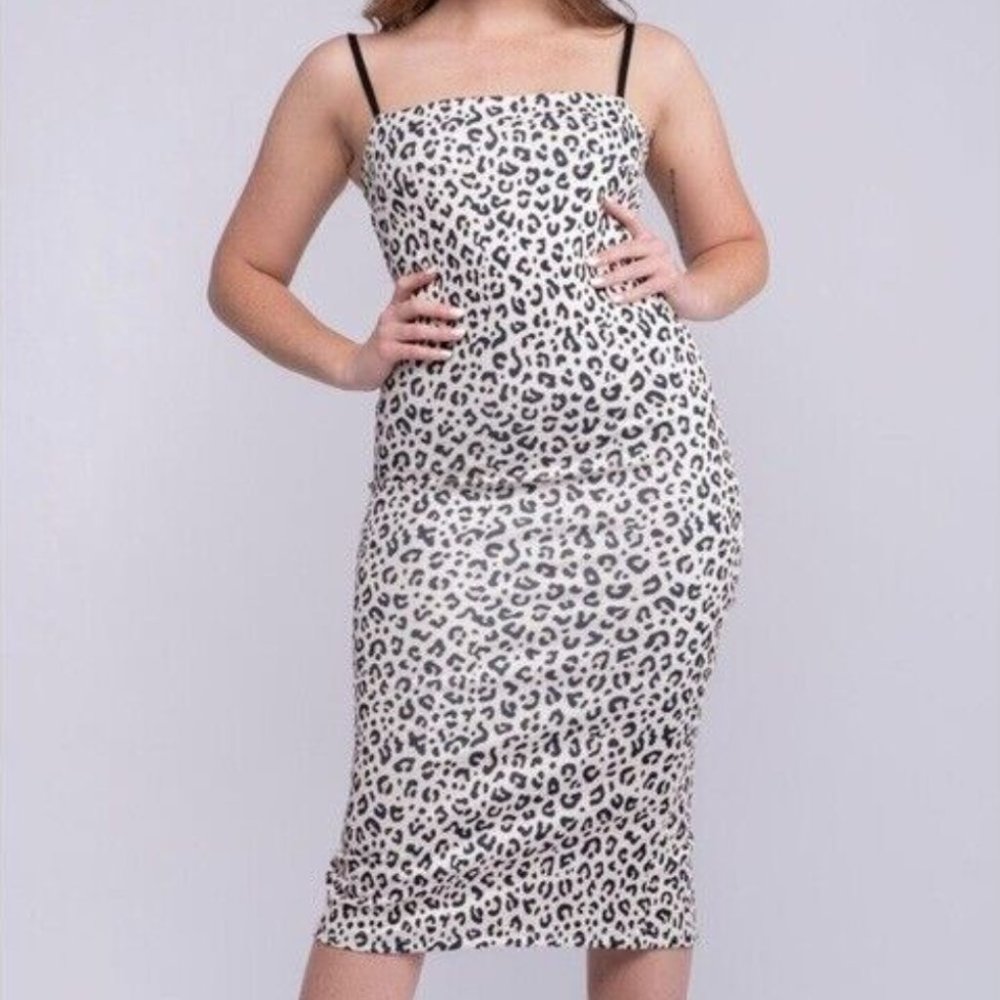 By Egreis Womens Cheetah Animal Print Bodycon Midi Black Dress Size Medium